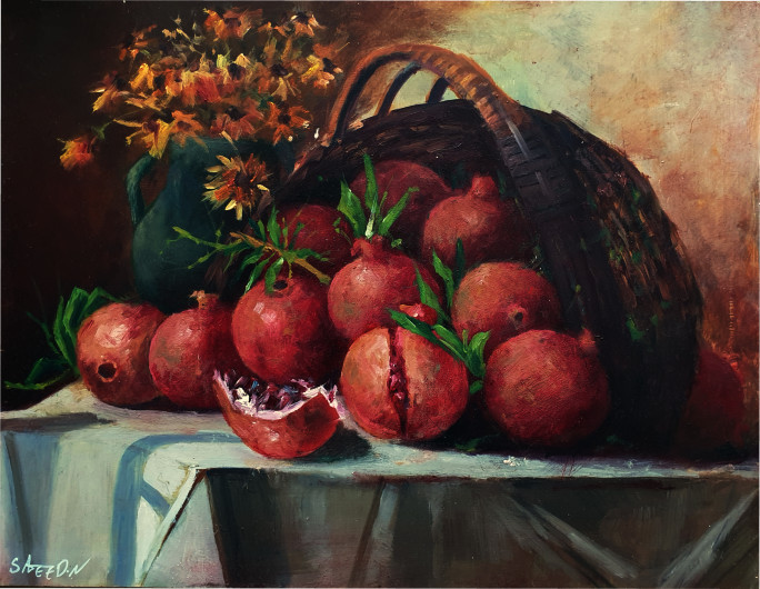 <span class="nbr">3 -</span> Pomegranates In Basket