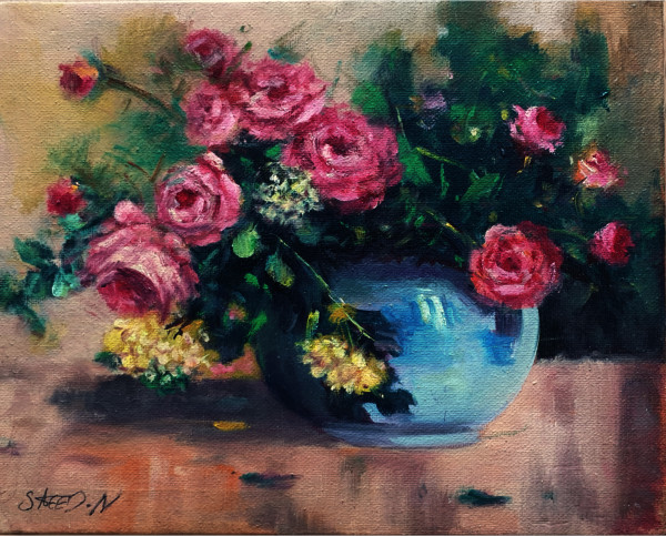 <span class="nbr">10 -</span> Pink Roses In Blue Pot